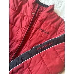 Vintage Ralph Lauren Red Black Puffer Zip Up Jacket With Stowable Hood Size L